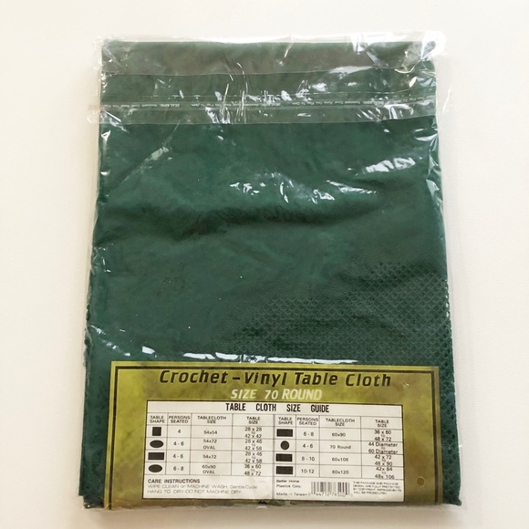 Vtg Crochet Vinyl Lace Table Cloth 70in Round By Better Home GREEN NEW - Picture 4 of 8